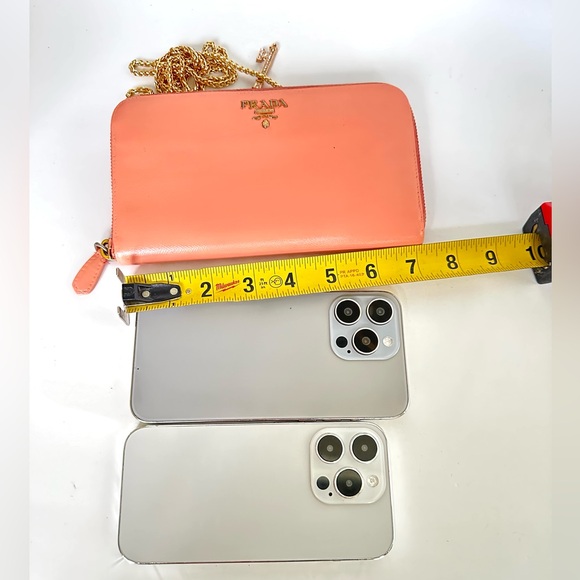 💯 PRADA Logo Peach Saffiano Leather Zippered Wallet on Chain W/ auth cert - Picture 9 of 12